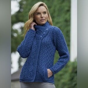 Irish Merino Wool Sweater 3 Button Jacket SMALL Marled Blue made in Ireland NWT